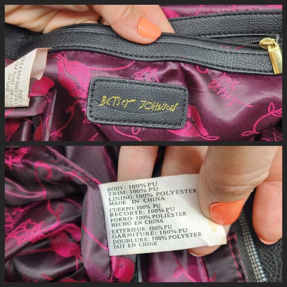 Betsey Johnson Purse Handbag Blue White Quilted Hearts Large Y2k 2000s Black - Picture 9 of 13